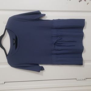 Simply Vera Wang Blue Top Business Tshirt Fancy Slate Blue Pleated New WO Tag